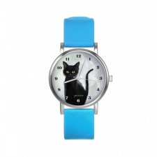 Zegarek mały - Czarny kot - silikonowy, niebieski