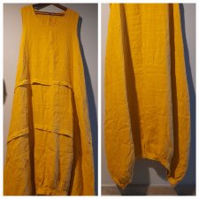 Lniana oversizowa maxi żółta sukienka