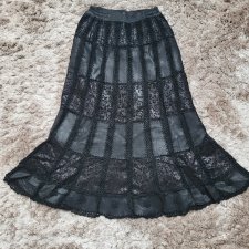 Czarna skórzana spódnica vintage midi hafty