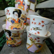 NIPPON TOKUSEI 1930 LITOFANIA zestaw do sake porcelana japońska * rzadkość * Gejsza
