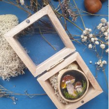 Obraz/magnes ręcznie malowany grzybki + drewniane pudełko