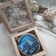 Obraz/magnes ręcznie malowany morze + drewniane pudełko