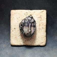 ANIOŁ obraz fresk na kamieniu Stone Soul z cyklu miniatur Dusze Kamieni DelfinaDolls