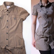 Carry tunika 36 S, bawełna, khaki, militarny styl, safari