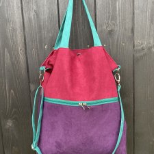Duża torba z kieszenią na zamek - fiolet, burgund, jadeit