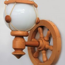 Lampa marynistyczna, kinkiet, koło sterowe, drewno