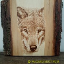 Wilk - obraz na drewnie, ścienna dekoracja drewniana, pirografia
