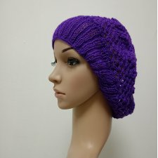 Lekka ażurowa czapka - beret fioletowy