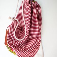 Plecak 100% bawełna, handmade, patchwork, worek na plecy Kratka, Kwiaty