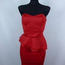 New Look czerwona sukienka na biust z baskinką  / XS z metką