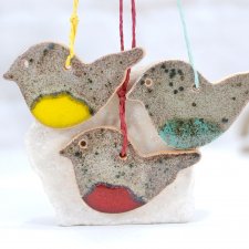 3 ptaszki brzuszki - ceramiczne ozdoby choinkowe