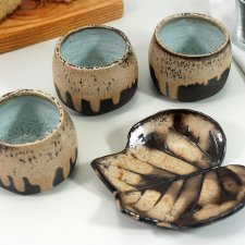Komplet  ceramiczny talerzyk i czarka - liść