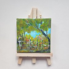 Mini obraz ręcznie malowany pejzaż lato las