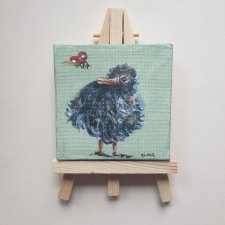 Mini obraz ręcznie malowany ptak + sztaluga