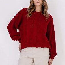 Sweter w warkoczowe wzory - SWE323 czerwony MKM
