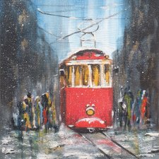 Obraz ręcznie malowany  24x30 cm "Zima w mieście"