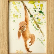 Akwarela ręcznie malowana "Małpka" +rama