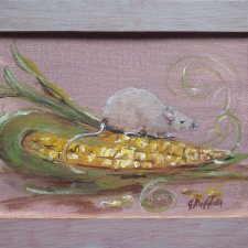 Obraz ręcznie malowany "Myszka" kukurydza