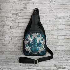 Plecak dwukomorowy na jedno ramię - ornament turkusowy