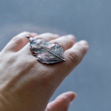 Pierścionek brzoza - pierścionek z prawdziwego liścia