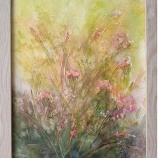 Obraz ręcznie malowany "Trawy" +rama łąka kwiaty akwarela 30x40