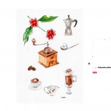 Obraz Akwarela ręcznie malowana +antyrama kawa kawiarka kartki