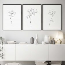 ZESTAW PLAKATÓW 50x70 cm Czarno Białe Grafiki Kwiaty