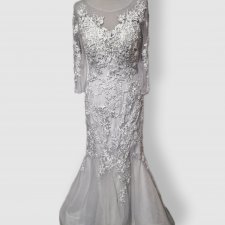 Piękna siwa suknia ślubna 38 M syrenka koronka tiul