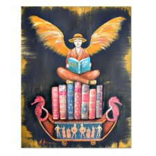 Anioł Bibliofil 11, oryginalny obraz ręcznie malowany, collage