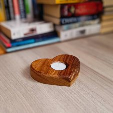 Świecznik drewniany, dębowy w kształcie serca, tealight