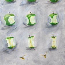 Obraz olejny ręcznie malowany 50x70 jabłka osy szary oryginał