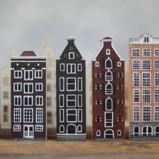 Komplet 4 szt - drewniane domki ręcznie malowane AMSTERDAM
