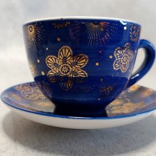 INDISKA Ceramiczna Filiżanka Duet Kwiaty Kobalt Herbata Szwecja