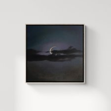 Obraz olejny na płótnie, krajobraz nocny, księżyc, niebo, ręcznie malowany, dekoracja sypialni, czerń