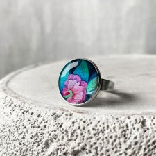 Pink flower pierścionek dla nastolatki