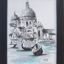 Grafika ręcznie malowana "Wenecja" z ramą