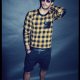 BLUZA checker blouse button musztarda-czerń