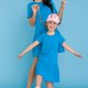 KOMPLET dla mamy i córki - sukienka z szeroką falbaną, niebieski