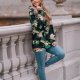 czarna bluza kangurka w kwiaty i liście z dużym kapturem i golfem s - xl