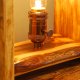 Lampka nocna z drewna i worka po kawie, drewniana lampa stołowa z drewna orzecha, abażur jutowy