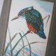 J & j cash -miniatura - Haft na jedwabiu -zimorodek / kingfisher - cudo precyzji uroda obrazu - silk