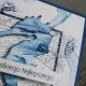 biało-niebieska kartka urodzinowa z niebieskim konikiem morskim