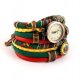 Zegarek- bransoletka w stylu boho, zielono- czerwono- żółty