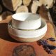 DESIGNERSKI ZESTAW NACZYŃ CERAMICZNYCH & PREZENTOWY WOREK LNIANY zestaw śniadaniowy MISKA i KUBEK CZARKA ozdobne naczynia HAND-MADE GAIA