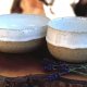 DESIGNERSKI ZESTAW NACZYŃ CERAMICZNYCH & PREZENTOWY WOREK LNIANY zestaw śniadaniowy MISKA i KUBEK CZARKA ozdobne naczynia HAND-MADE GAIA