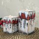 2 drewniane świeczniki z namalowanymi domkami