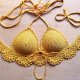 Szydełkowe bikini musztardowe z koronką L