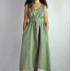 Sukienka lniana z paskiem i kieszeniami oliwkowa zieleń - Nr.98