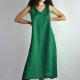 Sukienka lniana z paskiem i kieszeniami butelkowa zieleń - Nr.100