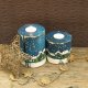 2 drewniane świeczniki ręcznie malowane, granatowe